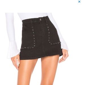 Washed Black denim Studded Mini Skirt